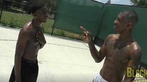Special guest "porn stars" Knockout and Staxx face off on the basketball court in a game of "horse" where the loser has to give the winner some ASS.