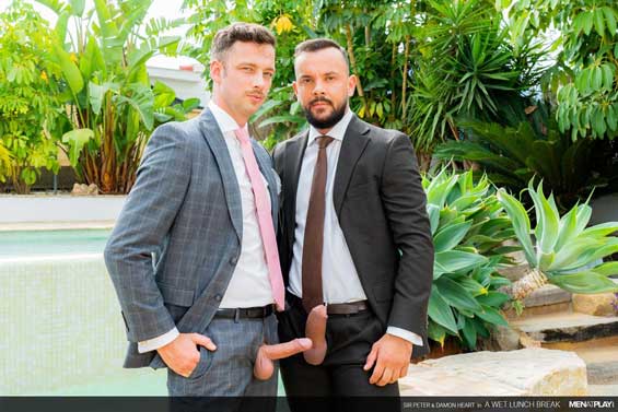 Boyfriends Damon Heart and Sir Peter try to find time to meet at home for lunch often. These lunch meetups provide a break from their demanding jobs and a chance to help lower each other's stress levels with some quick sex.