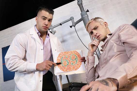 Blond twink Theo Brady needs a new pair of glasses and so he sets up an appointment with optometrist Phillipe Massa. The bottom’s eyesight is put to the test when Phillipe asks him to read...