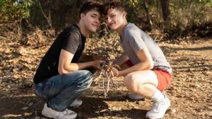 The fresh air after a night in the tent means Troye Dean wakes up horny, but unfortunately his boyfriend, Joey Mills, isn't feeling the same way. Troye heads out and spots hot twink Jake Preston gathering wood...