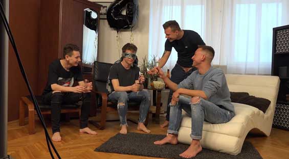 We have a lovely backstage video from Wank Party #134 which features Hugo Antonin, Tadeas Hospodar, Martin Hlozek and Tomas Mracek. We join the guys as they listen to instructions from the crew with Hugo being very chatty too.