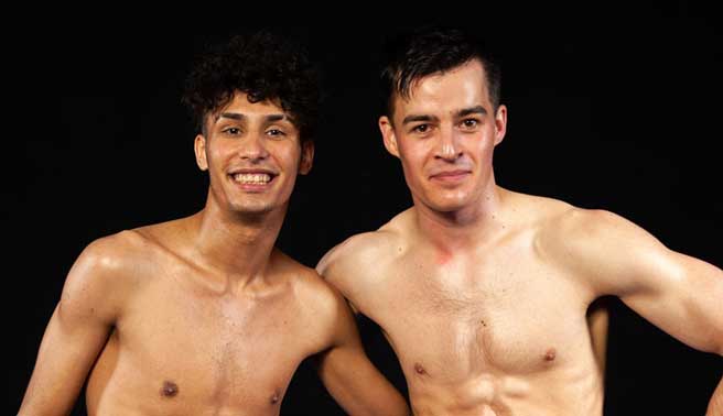 Adam Junek and Krystof Plachta are paired for submission wrestling. They both look so good as they do some warming up in just their underwear. Then, touching hands, they start the match.