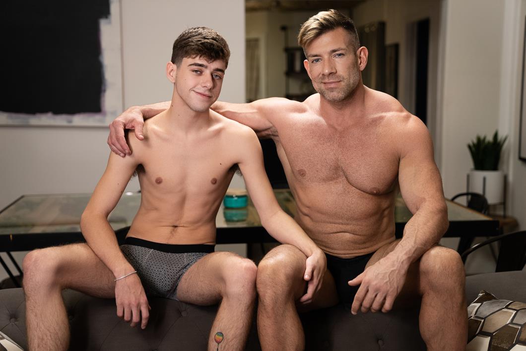 Twink Joey Mills was neglecting his chores to watch VR porn and fuck a toy ass... until his stepdad got home and confiscated his headset! Bruce Beckham makes the college student tackle the