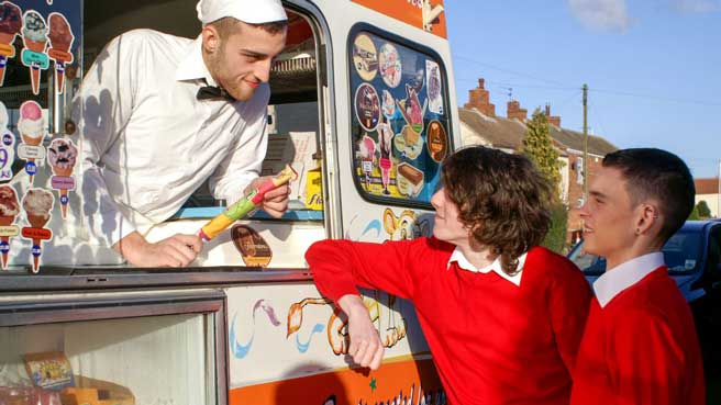 It's an extremely warm day and Aaron Aurora doesn't have any money for an ice cream to cool him down. Lucky for him, the ice cream man's more than happy to come to some sort of